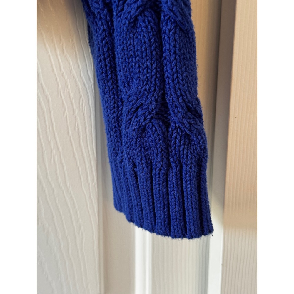 Royal Blue Cable Knit Quarter Zip Sweater Mock Neck XL Preppy Academia Cotton - Picture 6 of 8